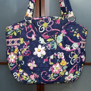 Vera Bradley Glenna Navy Ribbons 2012 Retired Print Tote Shoulder Hand Bag